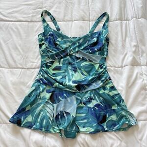 Emerald Bay One Piece Swimsuit Womens 18 Stretch Tummy Control Tropical Beach